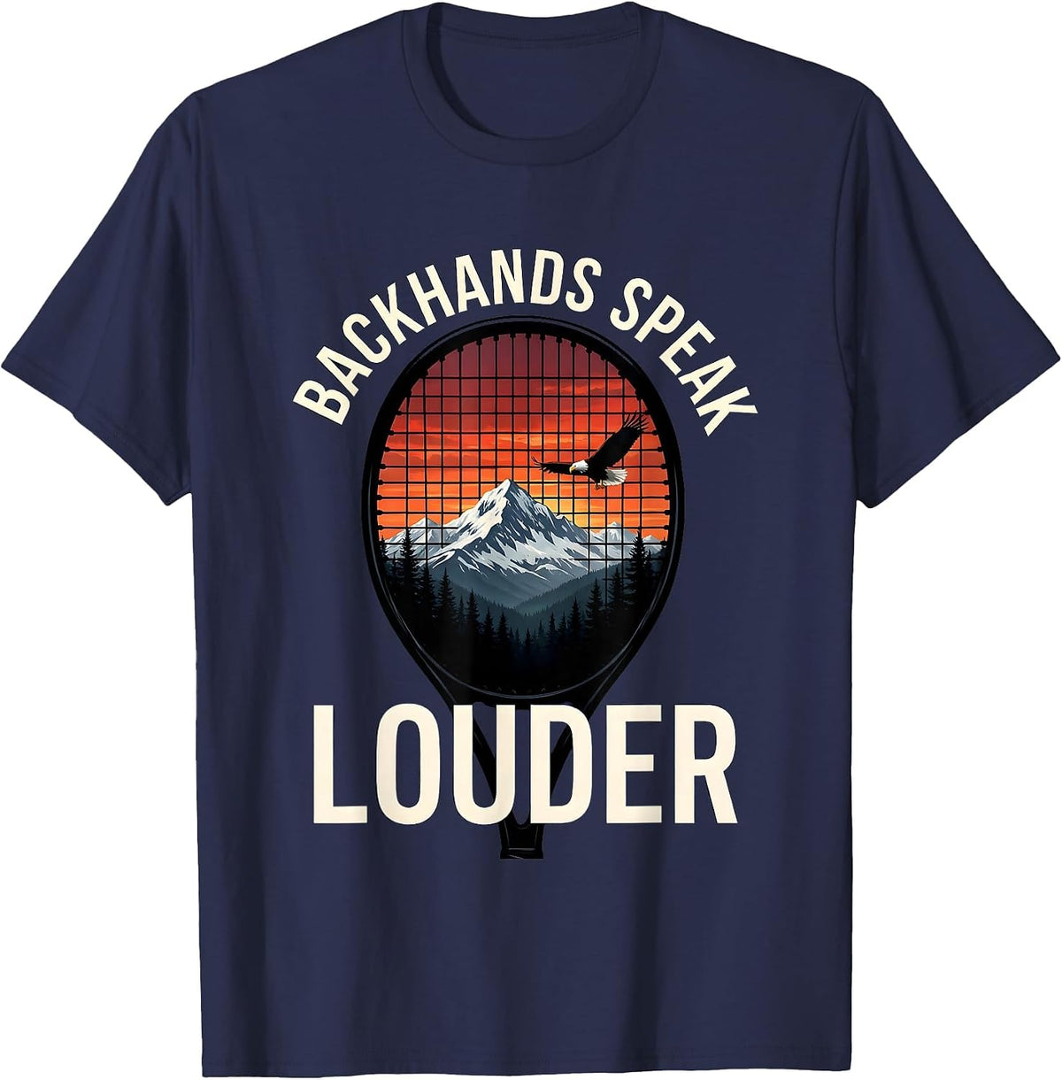 Backhands Speak Louder Tennis Graphic Design T-Shirt - Navy Blue