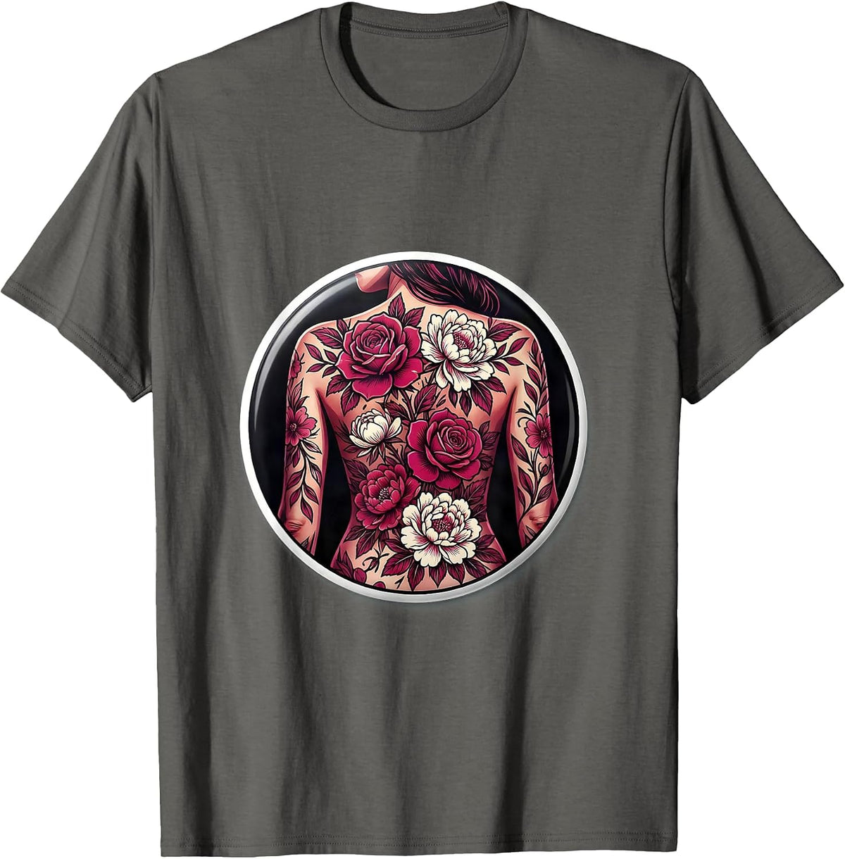 Floral Tattoo Back Art Gigi Design T-Shirt - Asphalt Grey