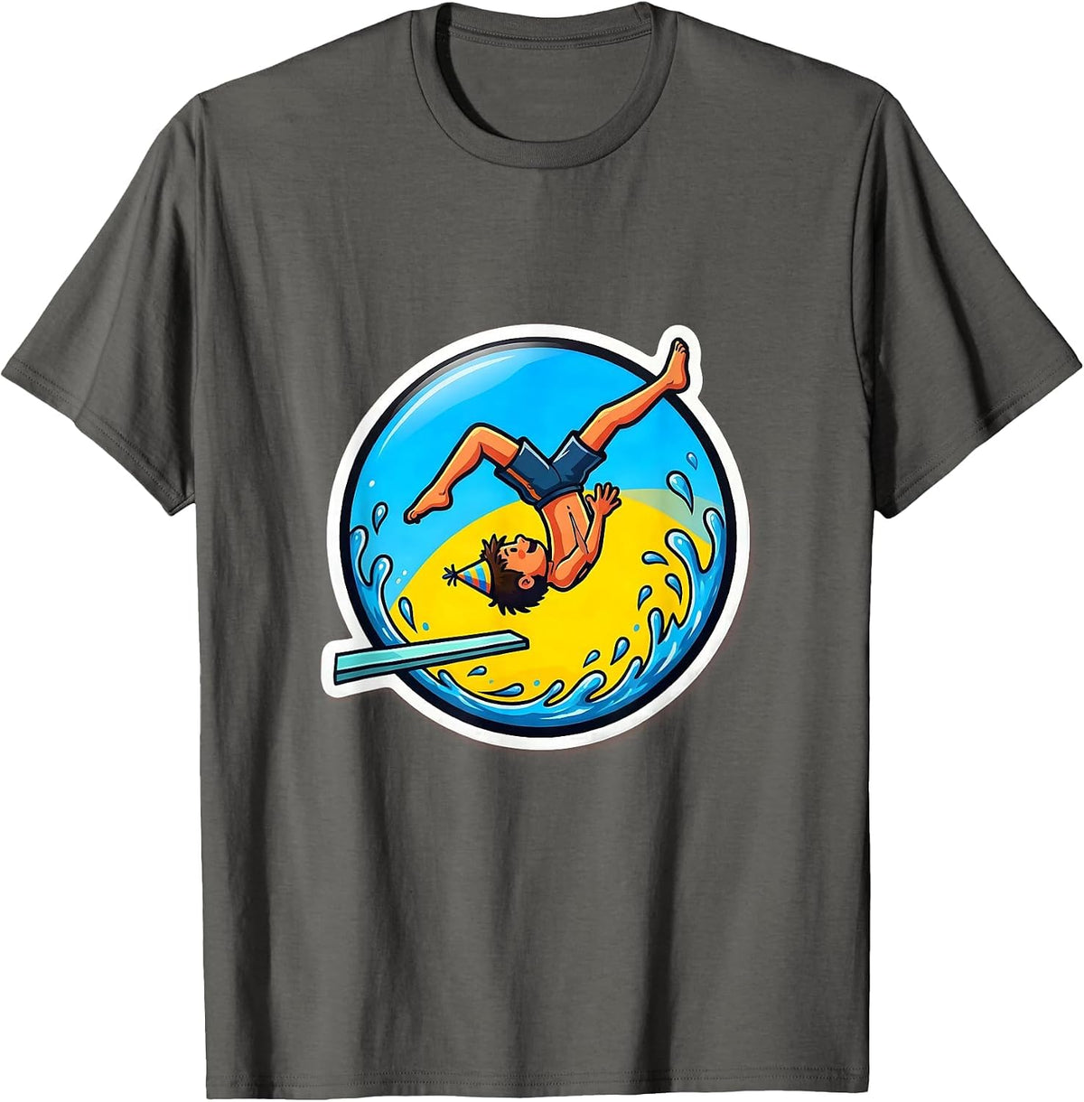 Birthday Boy Diving Board Backflip Illustration T-Shirt - Asphalt Grey