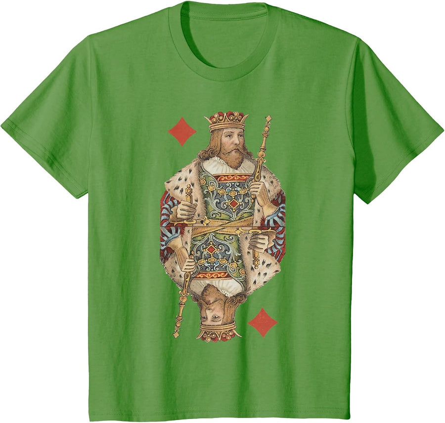 King of Diamonds Antique Art Nouveau Playing Card Art T-Shirt, Youth, Grass Green, Small - As Pictured