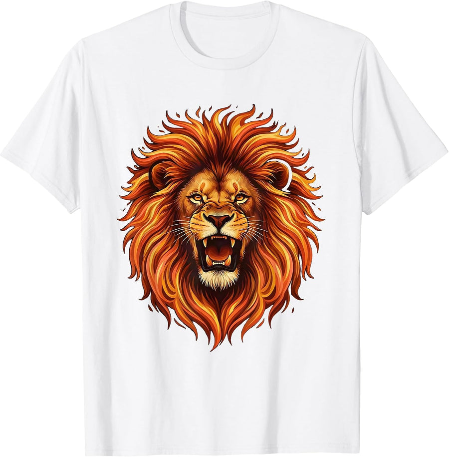 21st Birthday Flaming Lion Roaring Graphic T-Shirt - White