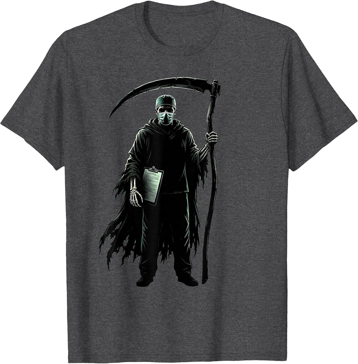 Halloween Grim Reaper Surgical Scrubs Design T-Shirt - Dark Heather Grey