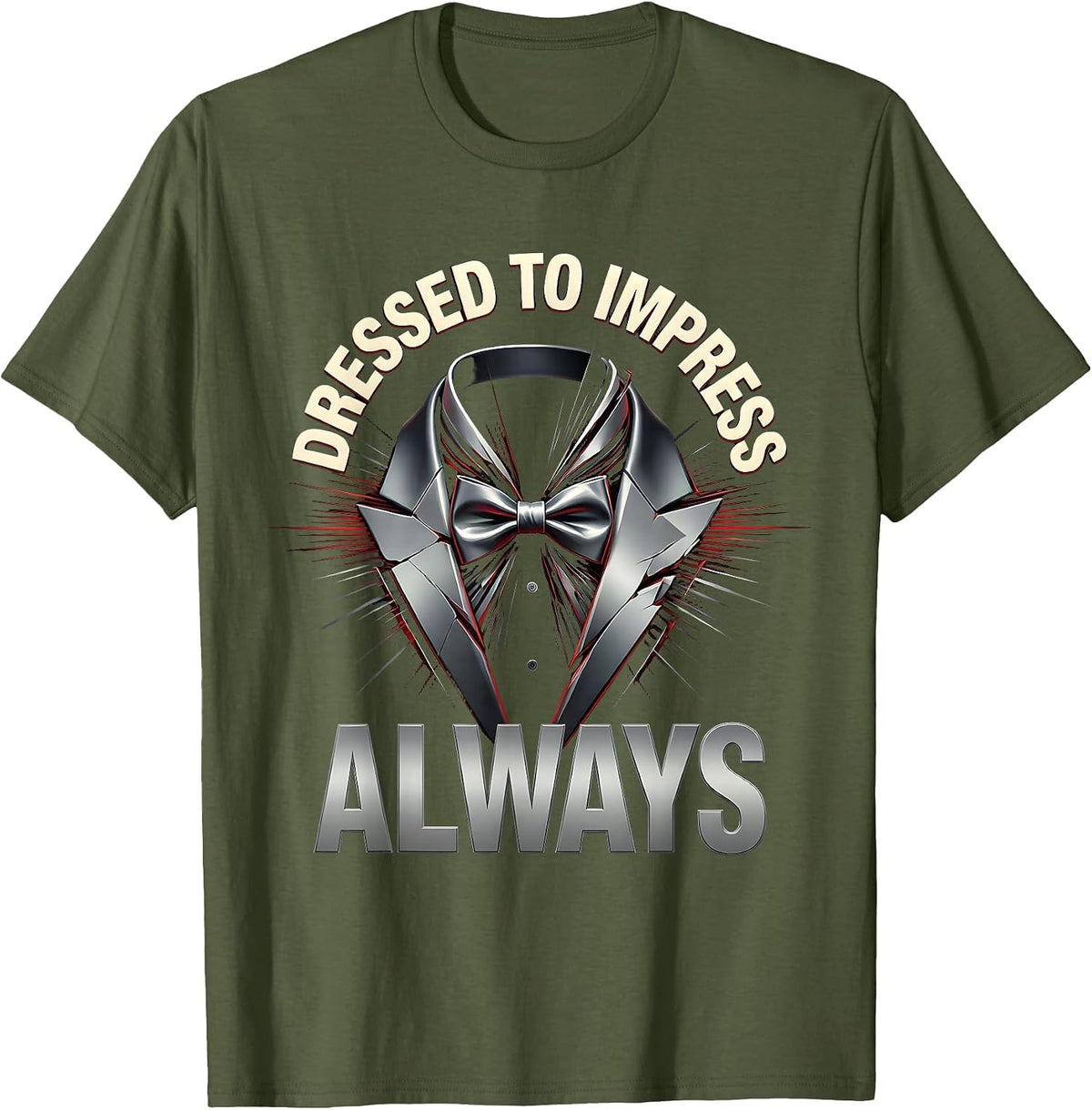 Men's Dressed to Impress Always Tuxedo Design T-Shirt - Olive Green