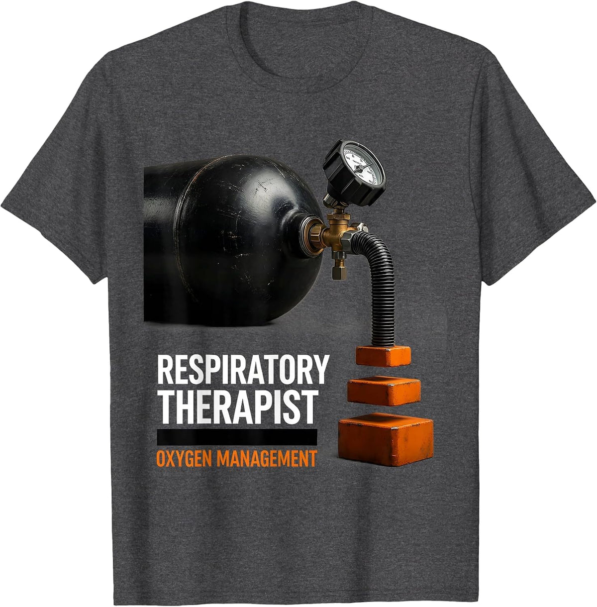 Respiratory Therapist Oxygen Management Healthcare T-Shirt - Dark Heather Grey