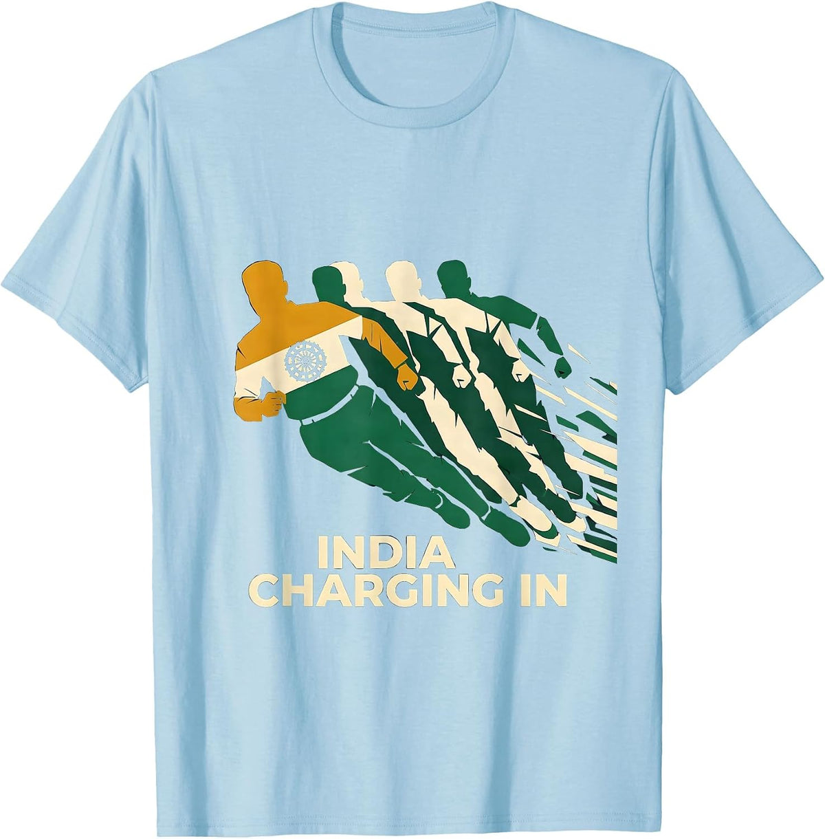 Men's India Charging In Futurist National Pride Cricket Fan T-Shirt - Baby Blue