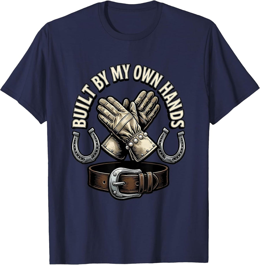Built By My Own Hands Blue Collar Pride Design T-Shirt - Navy Blue