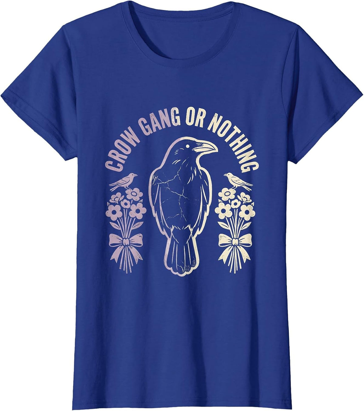 Women's Crow Gang or Nothing Bold Bird Crew Design T-Shirt - Royal Blue