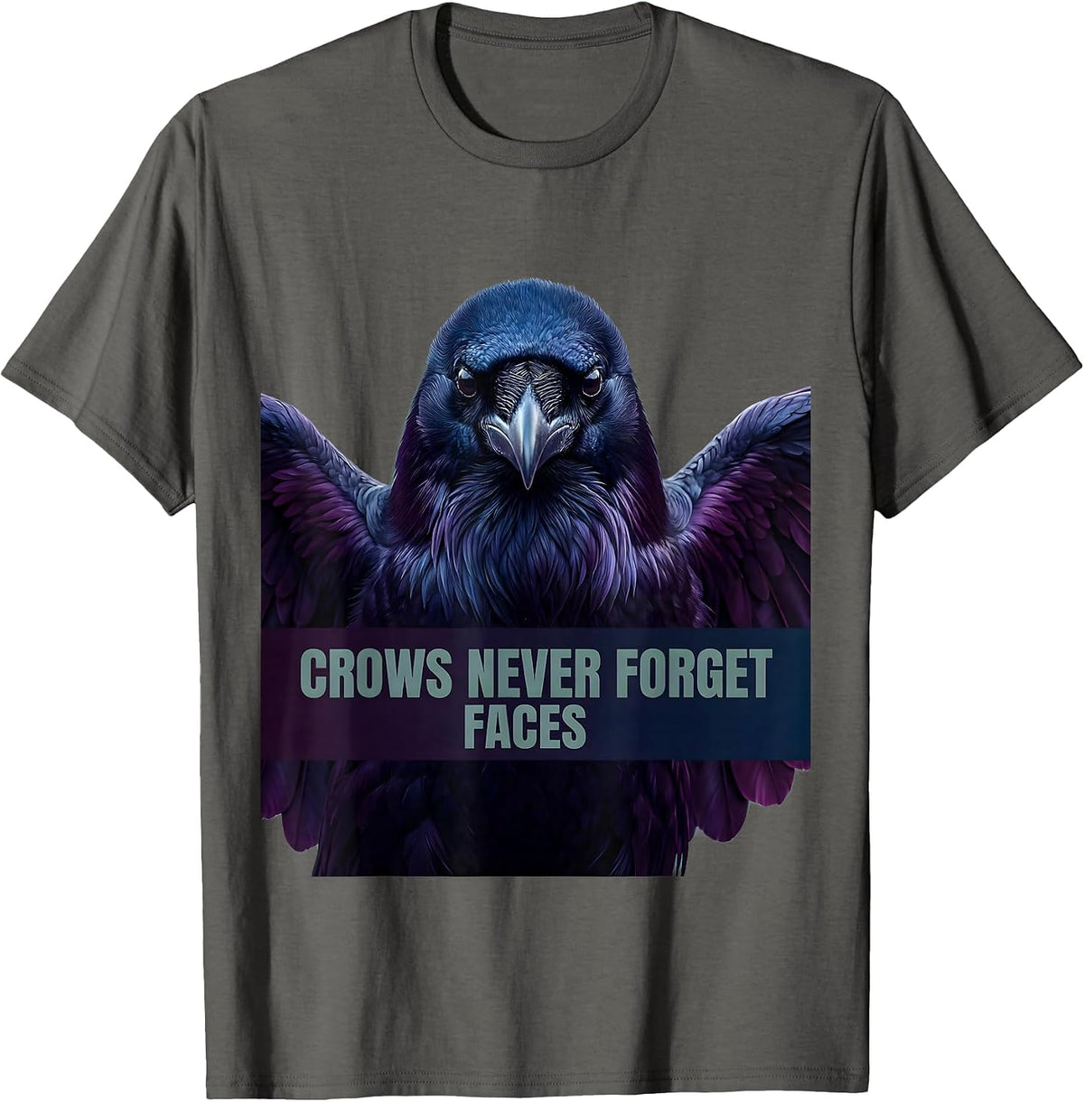Crows Never Forget Faces Wildlife Design T-Shirt - Asphalt Grey