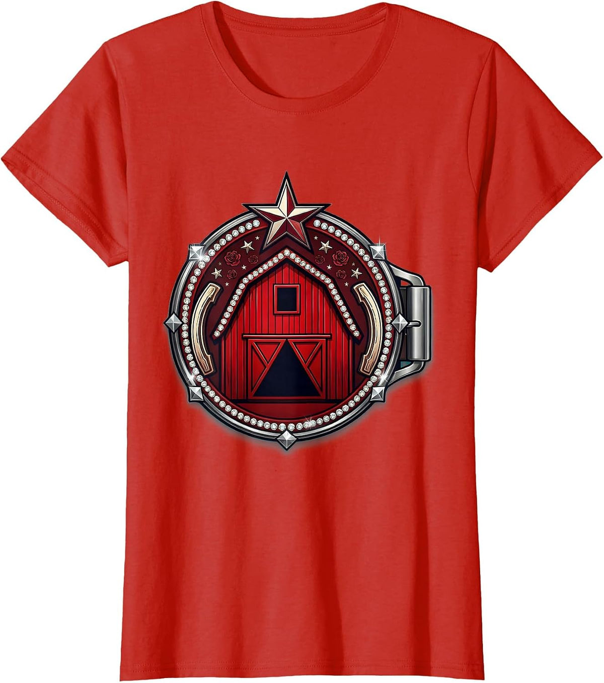 Barn Silhouette Dramatic Sunset Sky Graphic T-Shirt - Red