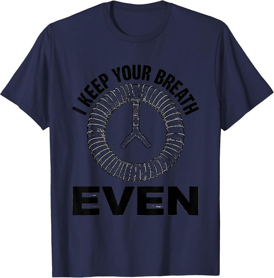 I Keep Your Breath Even Line Art Respiratory Therapist RT T-Shirt - Navy Blue