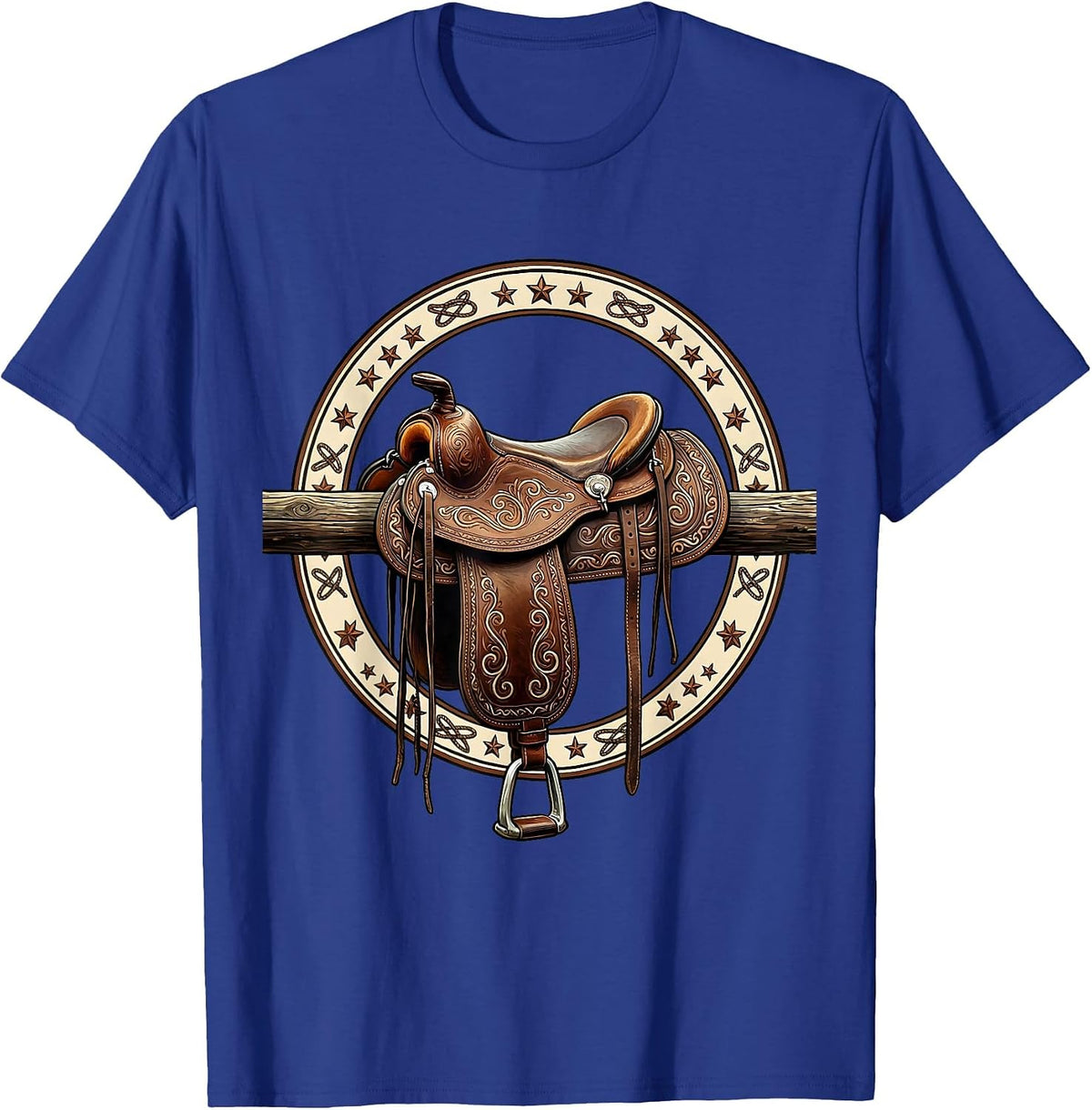 Saddle on Fence Rail Cowboy Western Graphic T-Shirt - Royal Blue