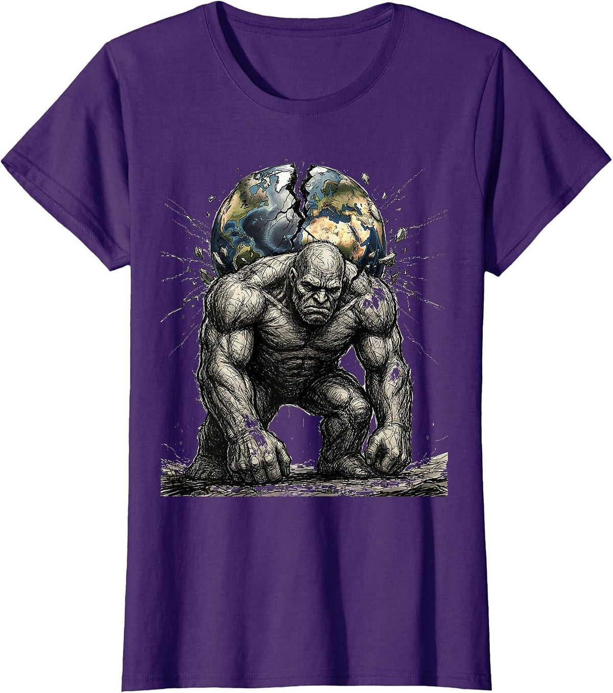 Women's Ancient Atlas Crumbling Globe Greek Mythology T-Shirt - Purple