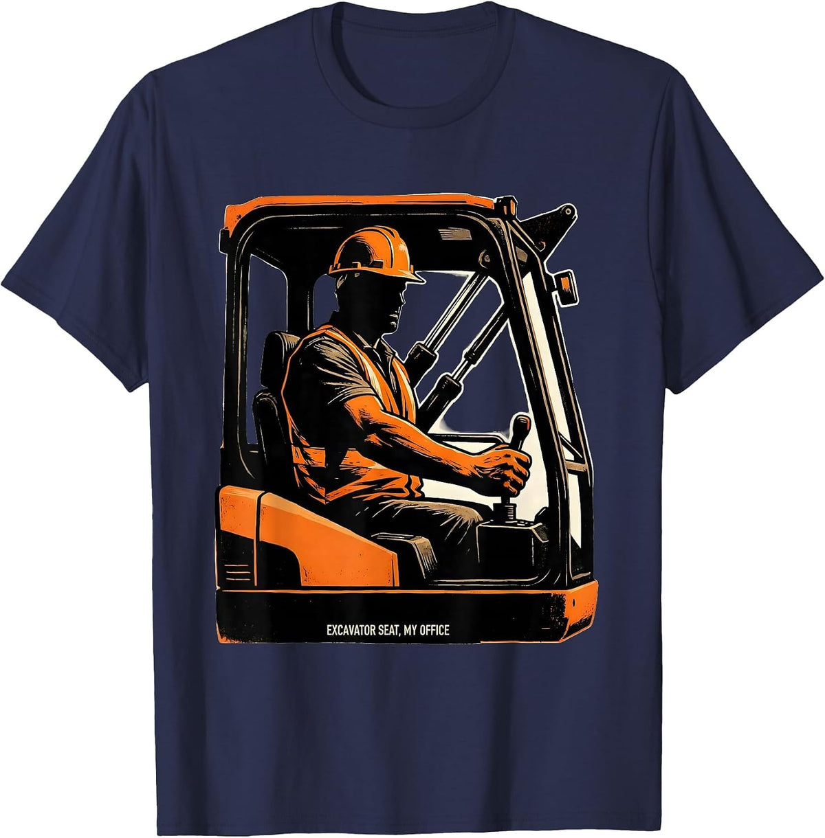 Men's Excavator Seat My Office Funny Construction Worker Heavy T-Shirt - Navy Blue