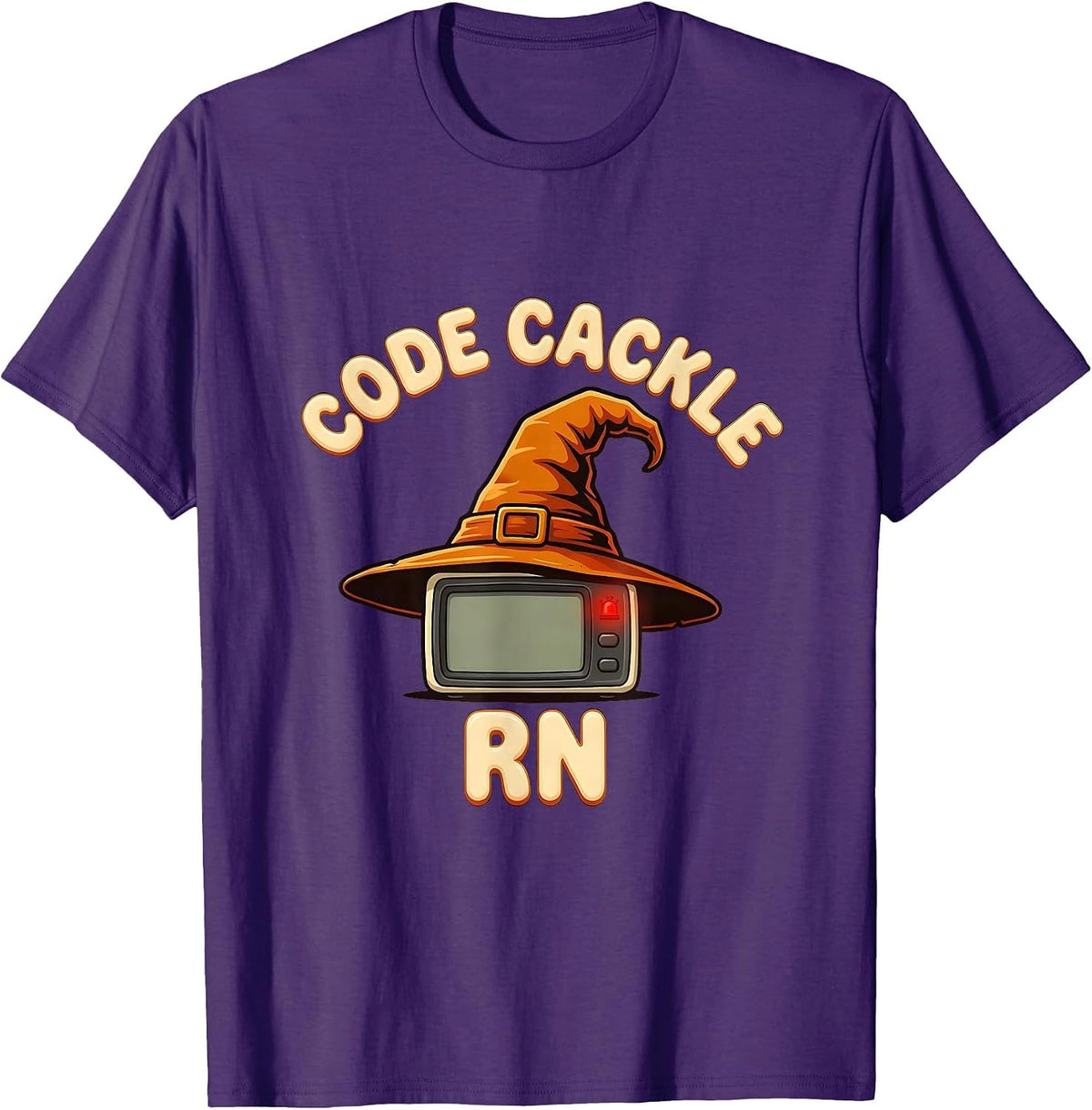 Code Cackle RN Retro 70s Funny Halloween Nurse Medical Humor T-Shirt - Purple