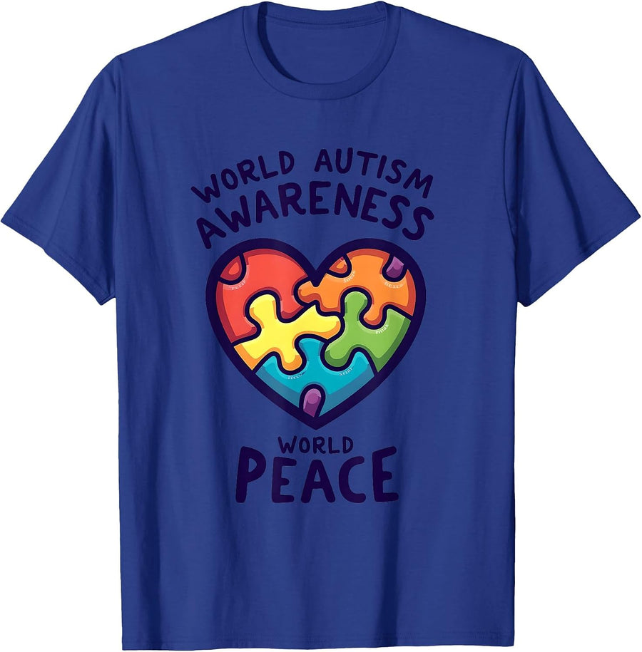 Autism Awareness World Peace Design T-Shirt - Royal Blue