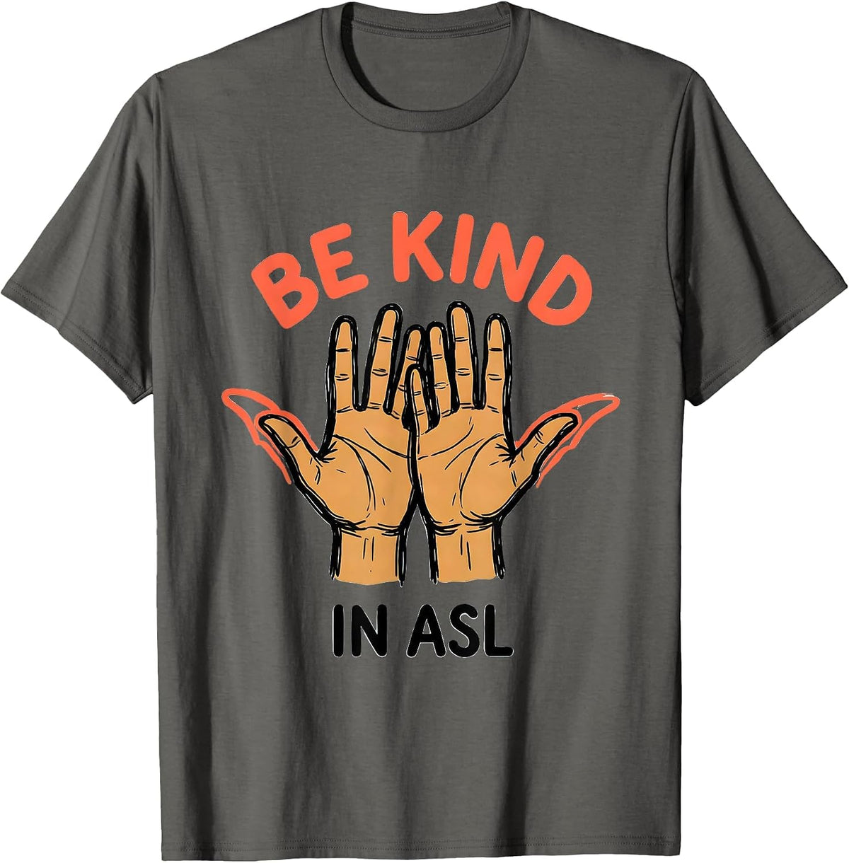 Men's Be Kind in ASL Sign Language Teacher Deaf Awareness T-Shirt - Asphalt Grey