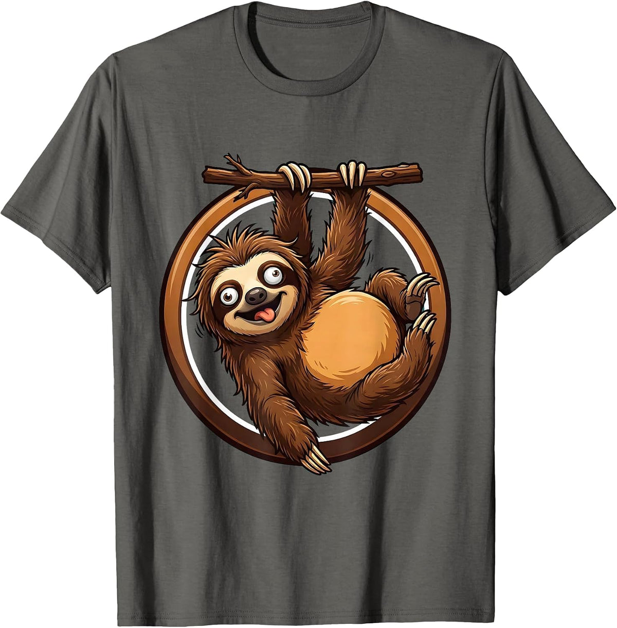 Derpy Googly-Eyed Sloth Hanging Upside Down T-Shirt - Asphalt Grey