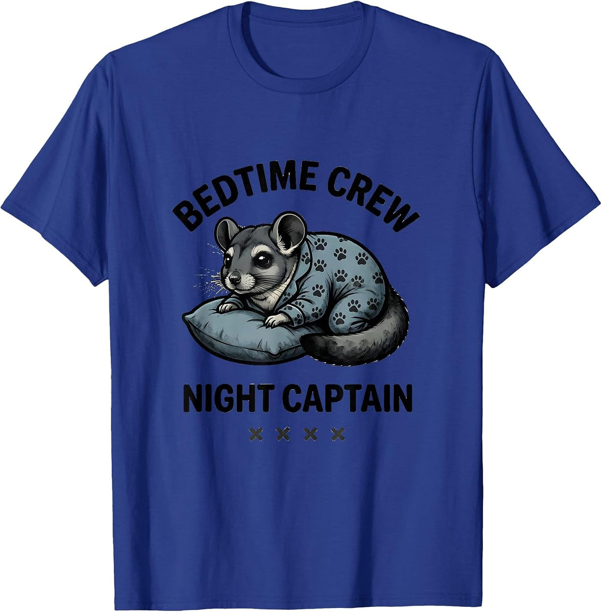 Bedtime Crew Night Captain Funny Sleepy Chinchilla Pajama T-Shirt - Royal Blue