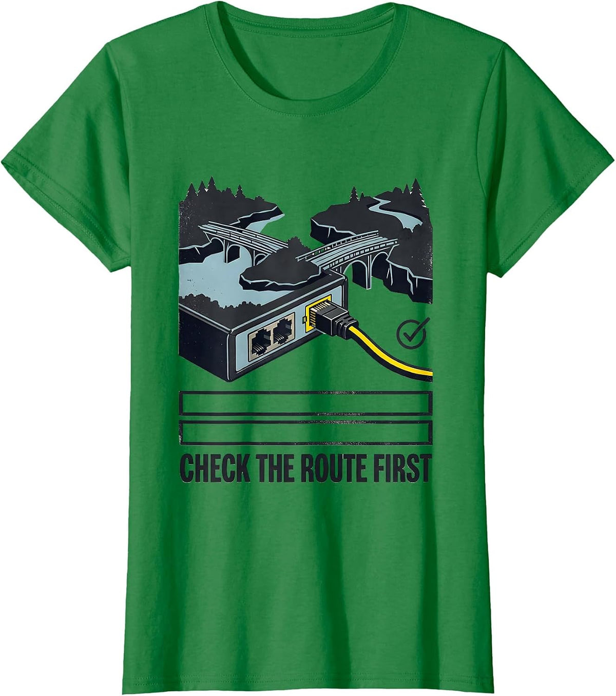 Check The Route First Stencil Graphic IT Support Programmer T-Shirt - Kelly Green