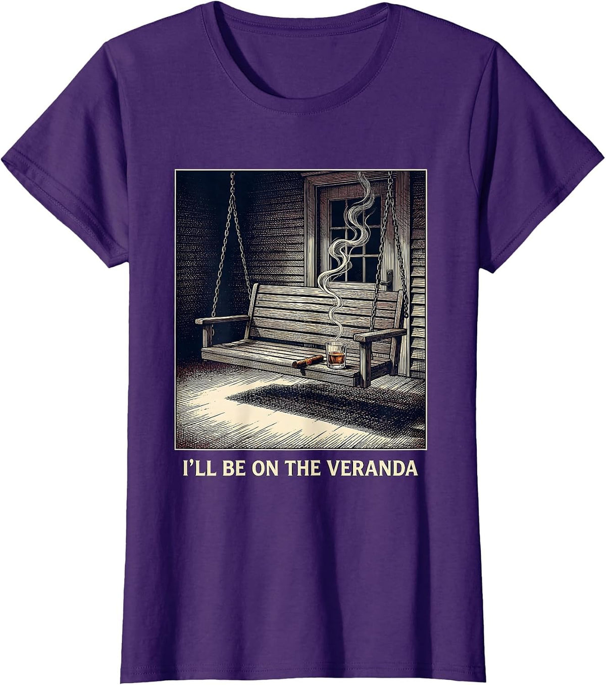 Women's I'll Be On The Veranda Funny Cigar And Bourbon Lovers T-Shirt - Purple