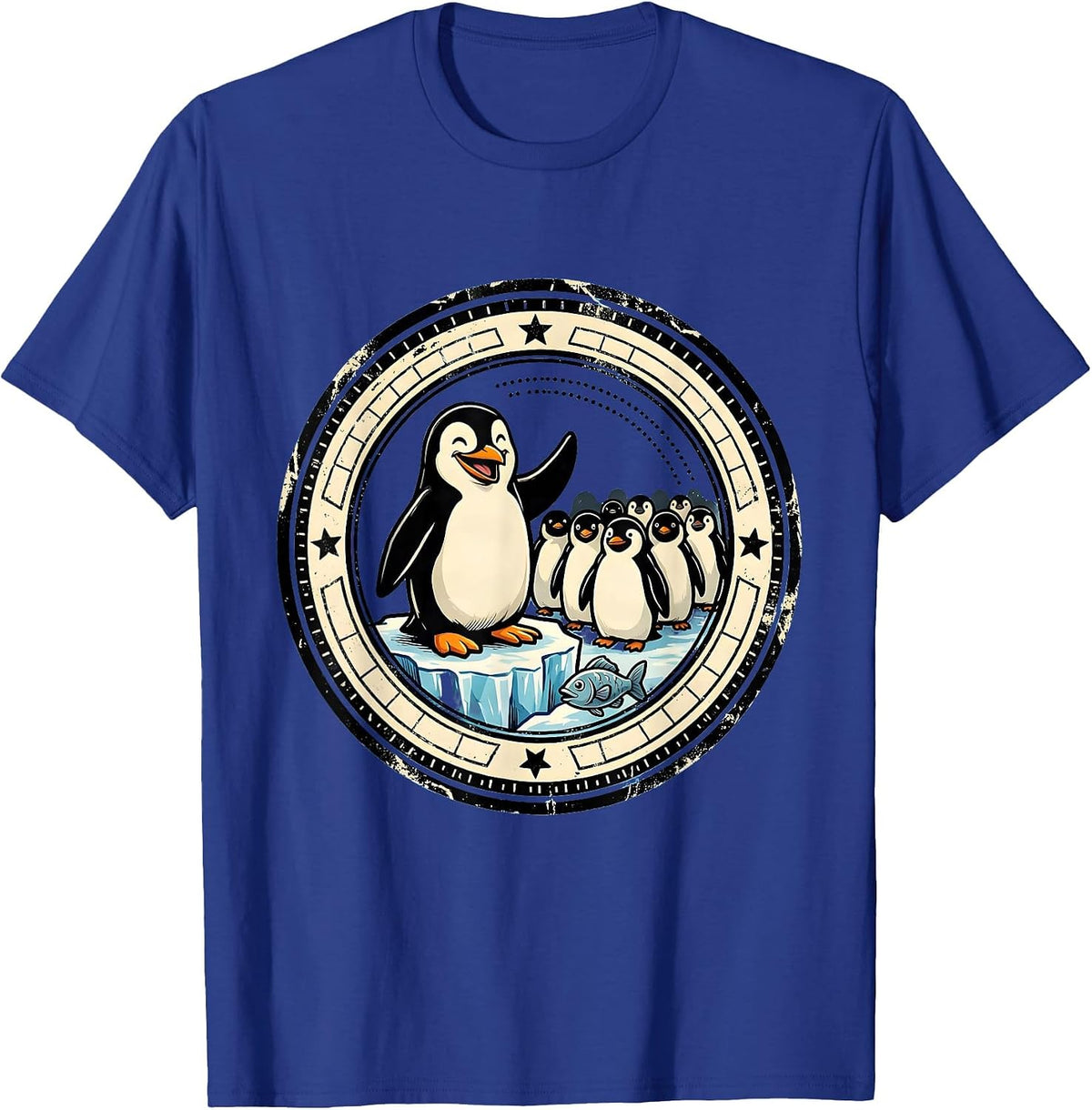 Men's Penguin Badge Cartoon Animal Humor Novelty T-Shirt - Royal Blue