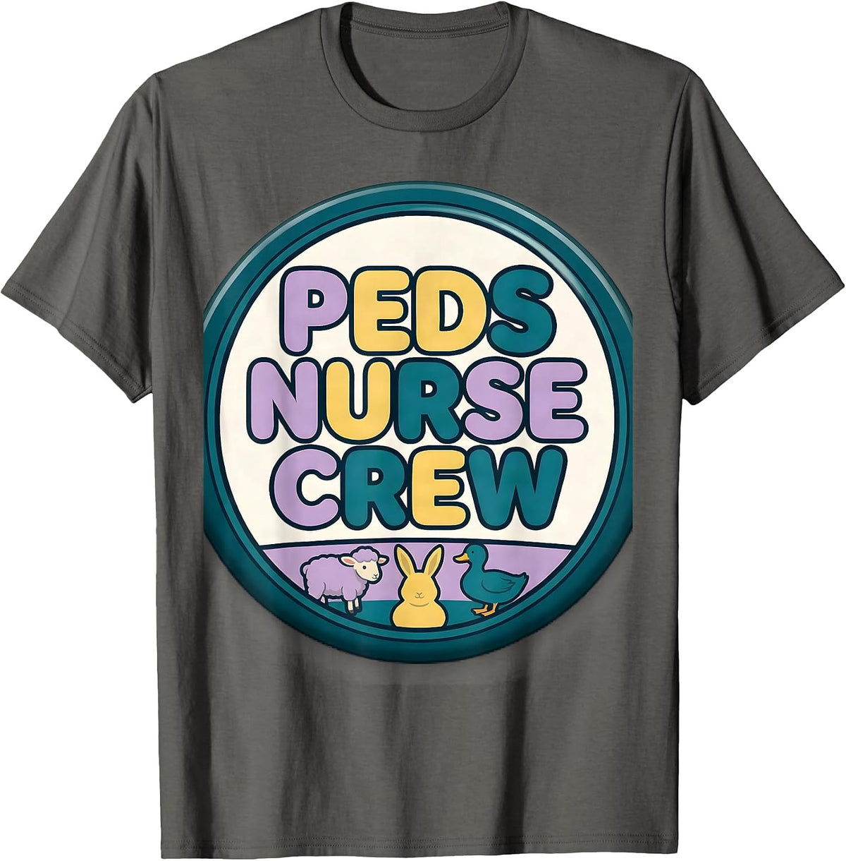 Peds Nurse Crew Cute Animal Pediatric Nurse Practitioner T-Shirt - Asphalt Grey