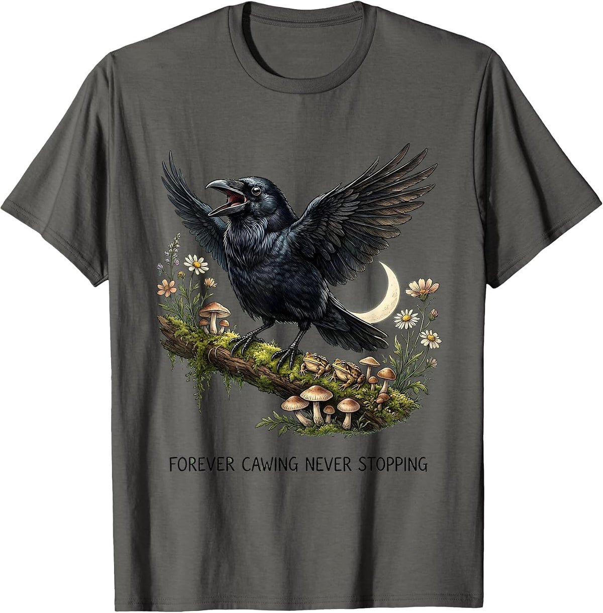 Men's Forever Cawing Never Stopping Crow Design T-Shirt - Asphalt Grey