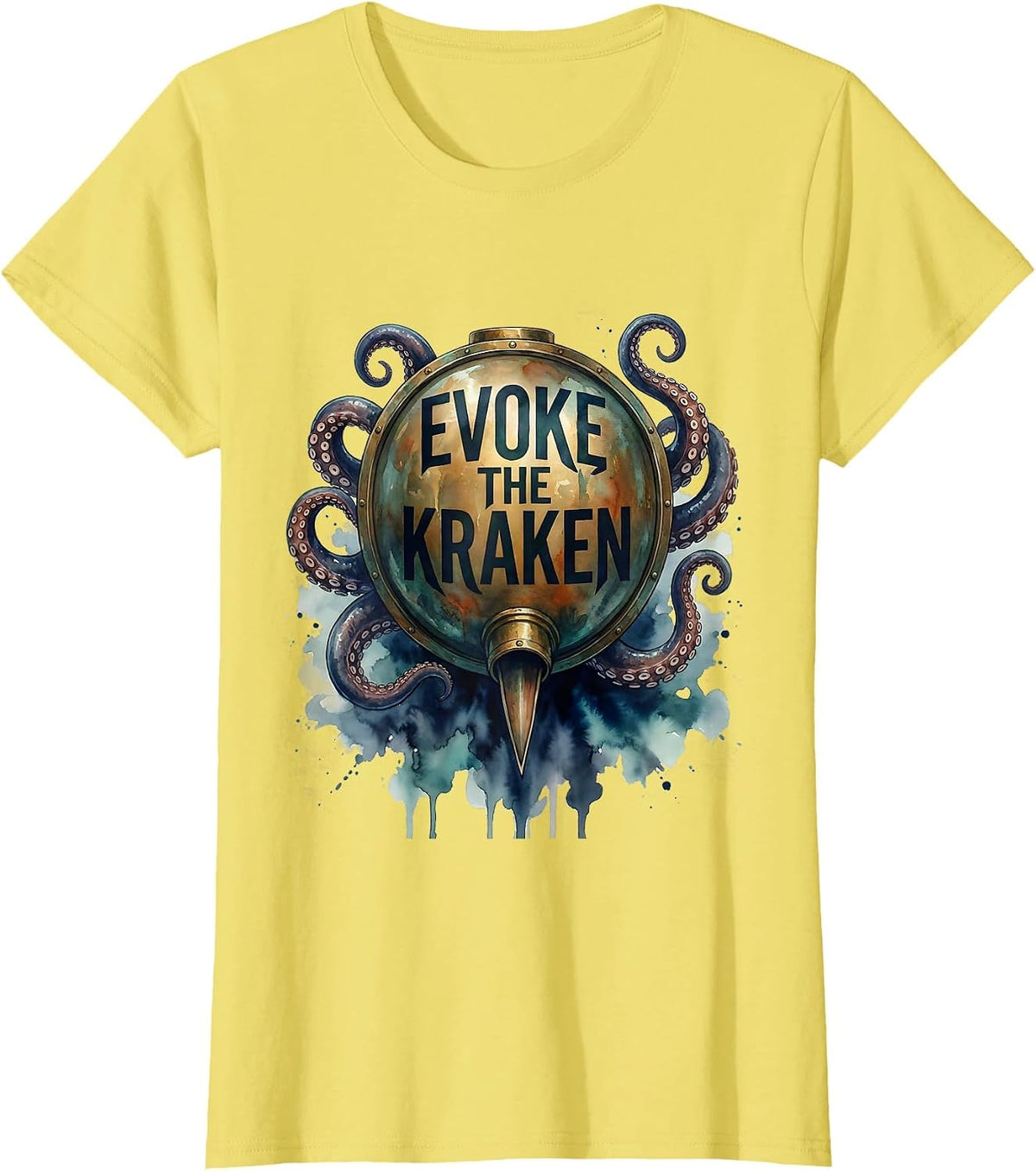 Evoke The Kraken Watercolor Octopus Kraken Marine Life T-Shirt - Lemon Yellow