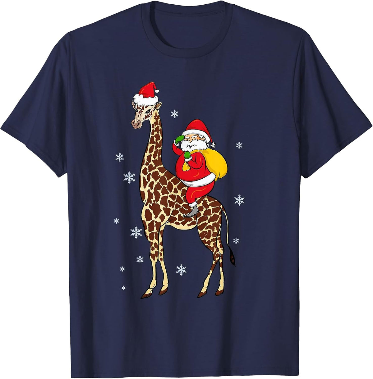 Funny Santa Giraffe Christmas Pajama Gift for Men Women Kids T-Shirt - Navy Blue