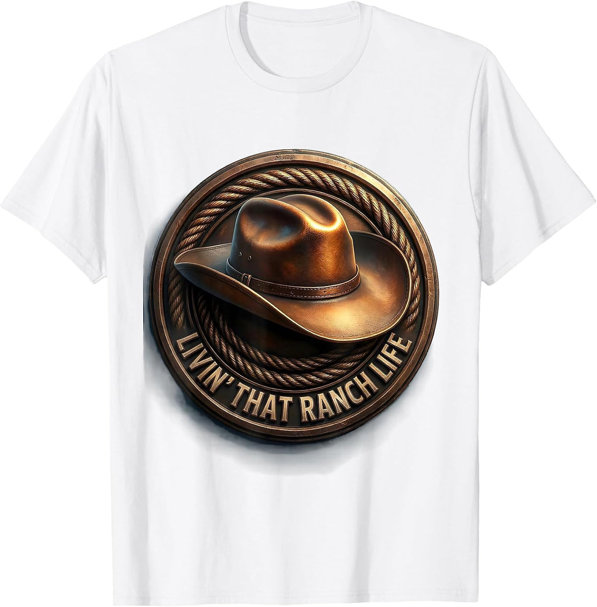 Men's Livin' That Ranch Life Cowboy Design T-Shirt - White