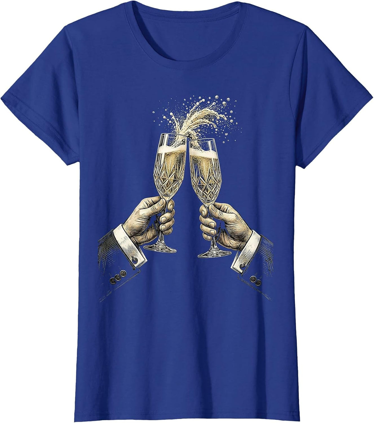 Women's Tuxedo Champagne Toast Graphic Tee T-Shirt - Royal Blue