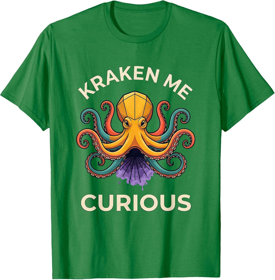 Men's Kraken Me Curious Funny Octopus Lover Vintage Sea Monster T-Shirt - Kelly Green
