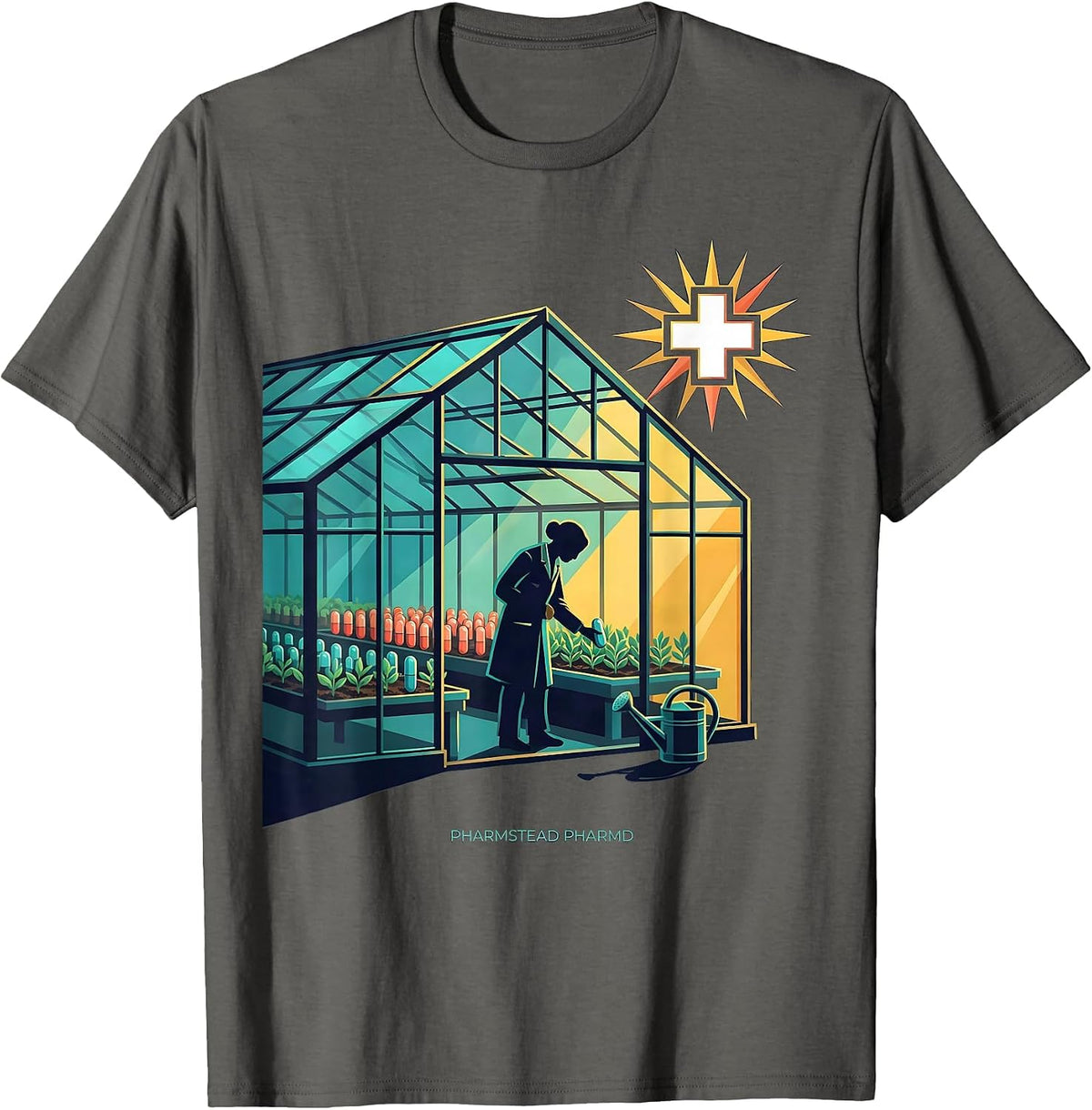 Pharmstead PharmD Funny Pharmacist Pharmacy Tech Crew T-Shirt - Asphalt Grey