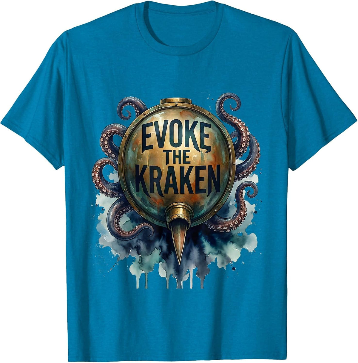 Evoke The Kraken Watercolor Octopus Kraken Marine Life T-Shirt - Sapphire Blue