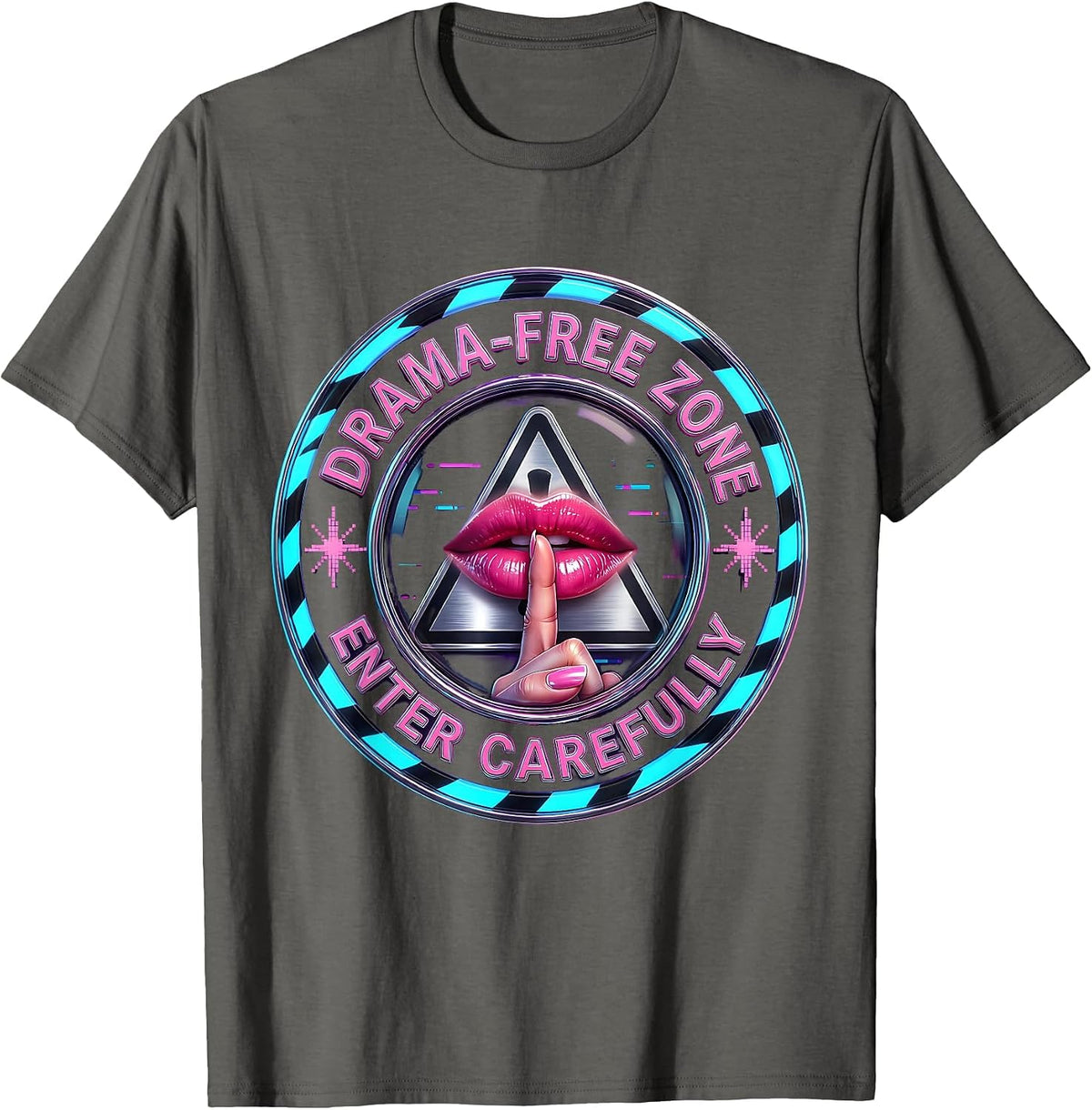 Drama-Free Zone Enter Carefully Funny Design T-Shirt - Asphalt Grey