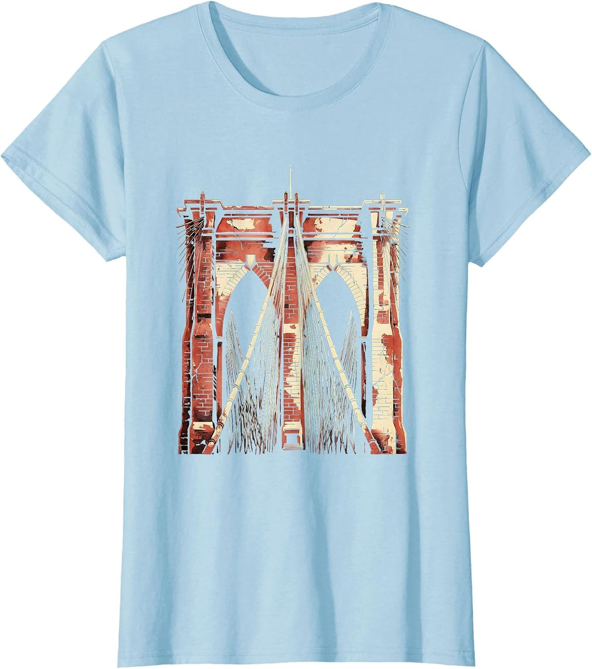 Women's Brooklyn Bridge Cables Morning Light Illustration T-Shirt - Baby Blue