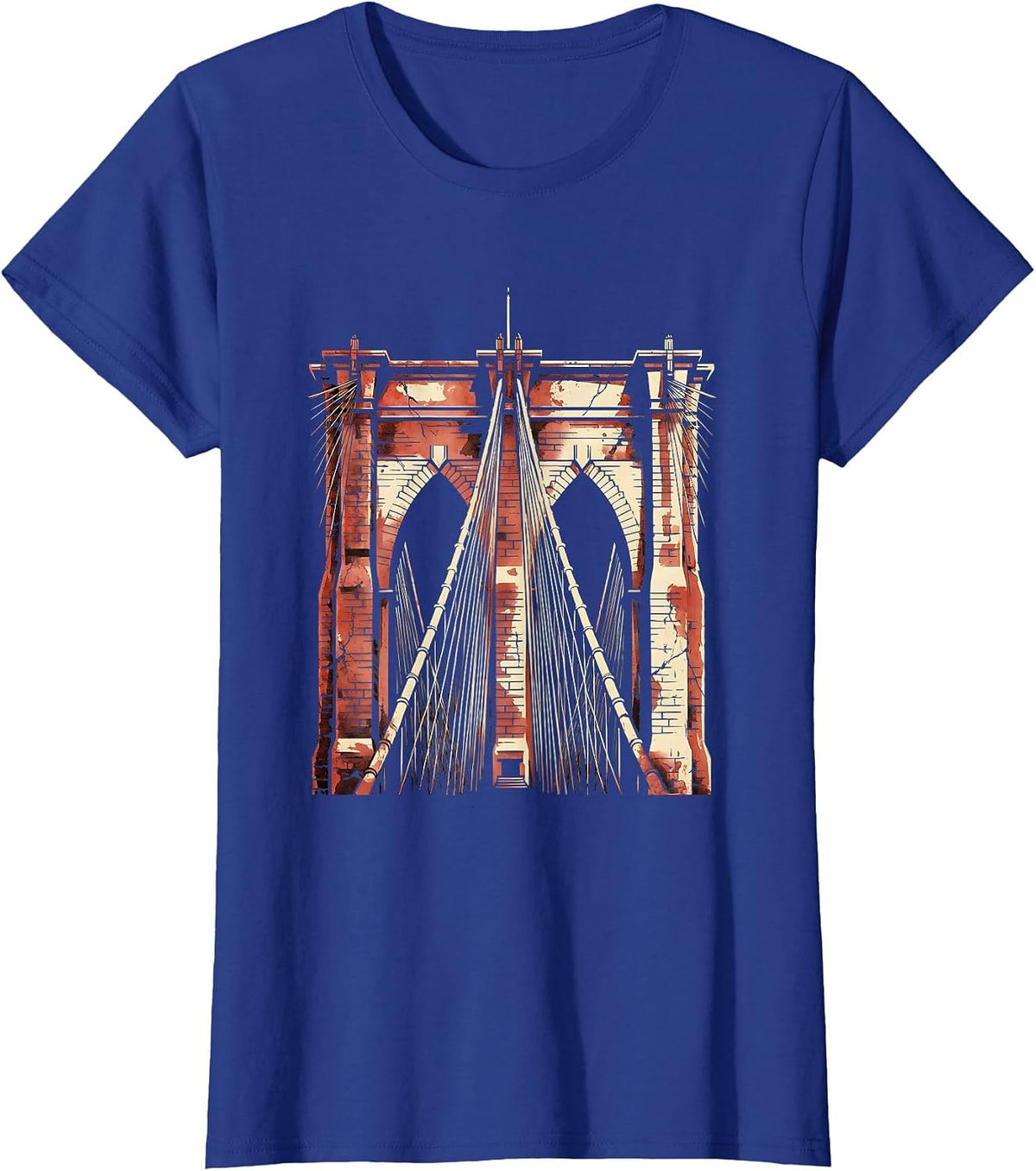 Women's Brooklyn Bridge Cables Morning Light Illustration T-Shirt - Royal Blue