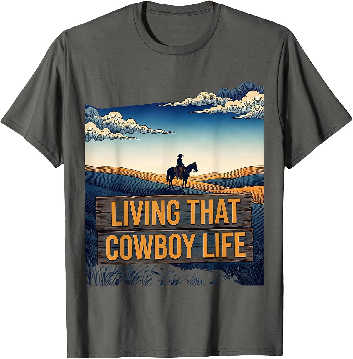 Men's Living That Cowboy Life Western Graphic Design T-Shirt - Asphalt Grey