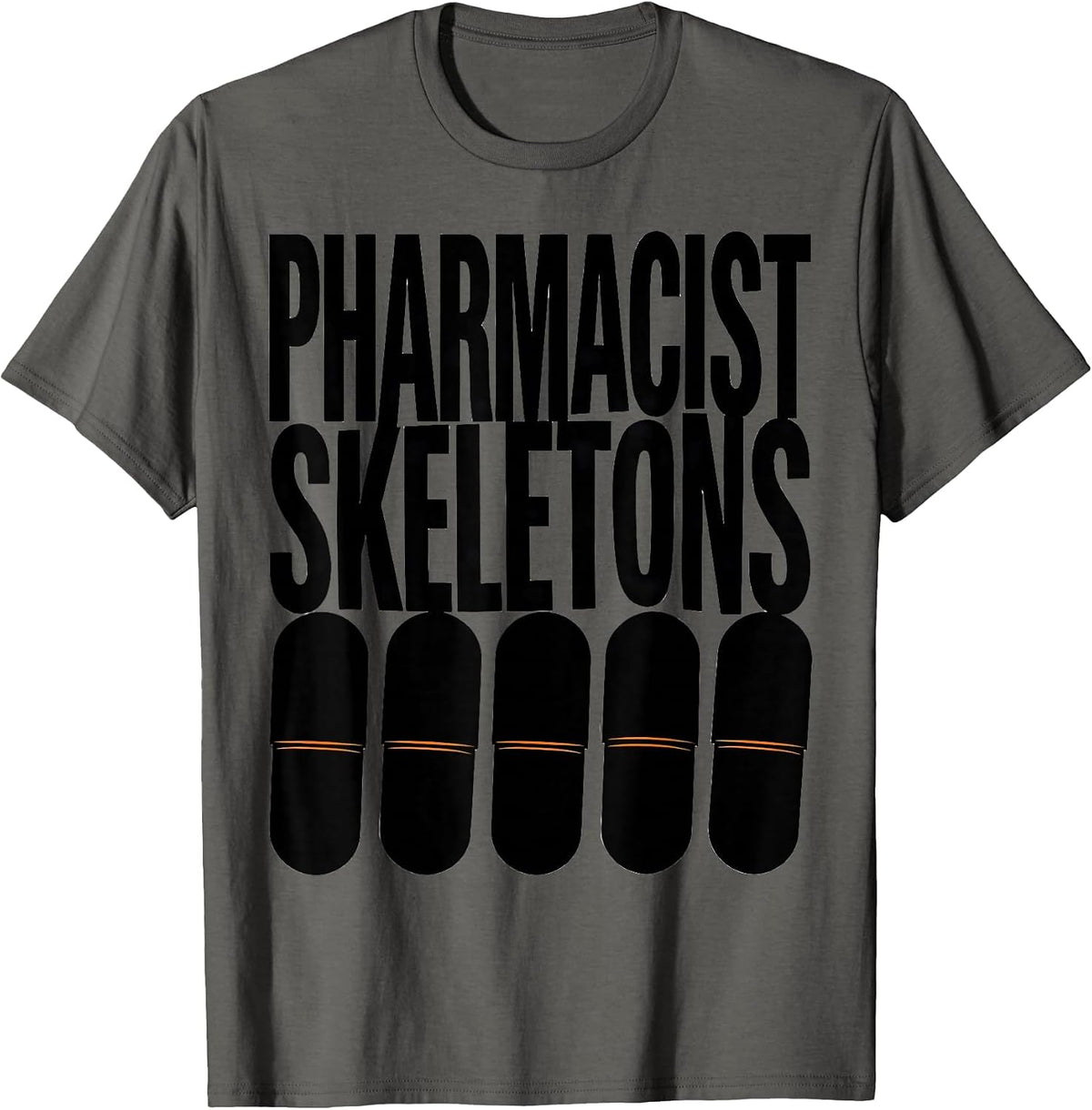 Pharmacist Skeletons Brutalist Halloween Pharmacy Crew T-Shirt - Asphalt Grey