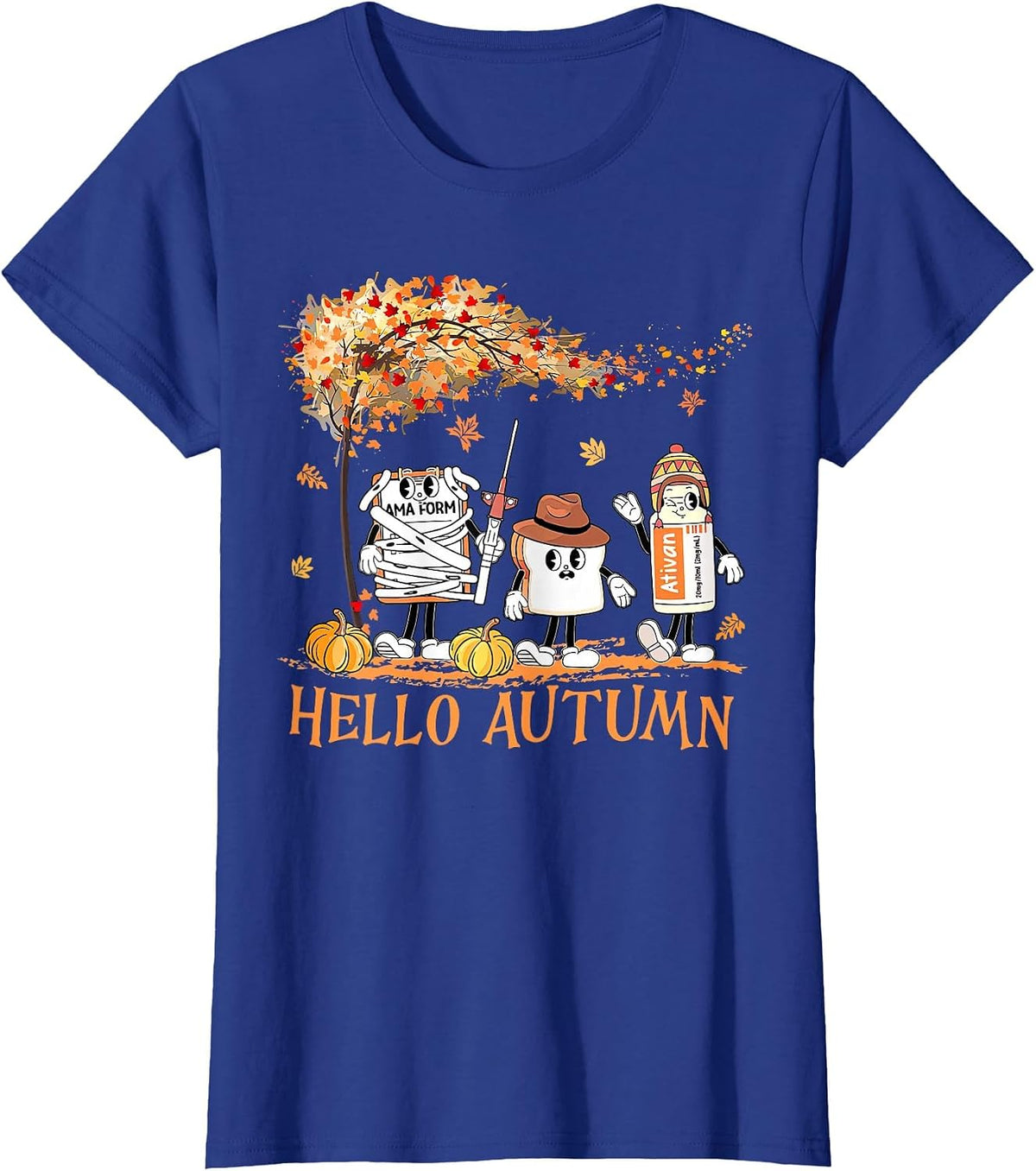 Hello Autumn Emergency Room ER Nurse Thanksgiving Fall Vibes T-Shirt - Royal Blue
