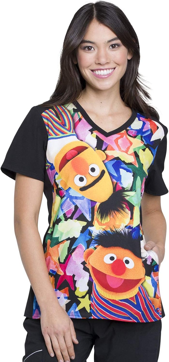 Tooniforms V-Neck Women Scrub Top Modern Classic Fit - Bert and Ernie