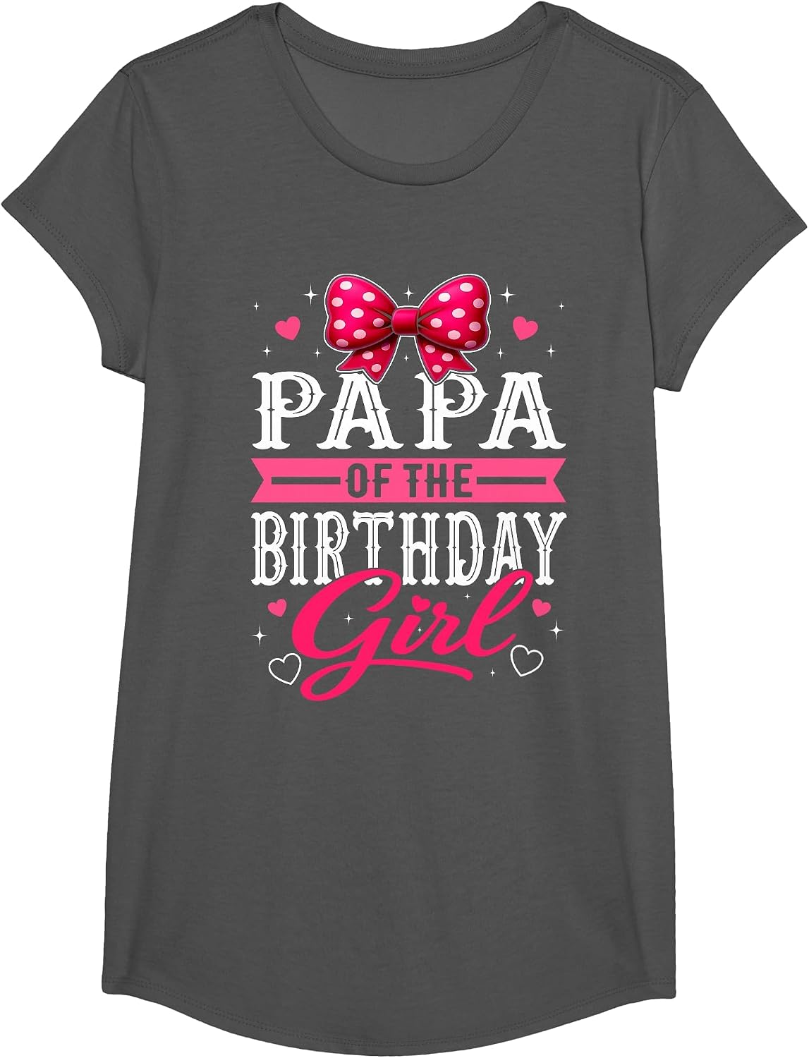 Papa of The Birthday Girl Cute Pink Bow Family Matching T-Shirt - Girls Asphalt Grey