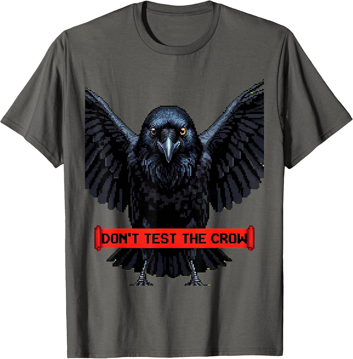 Men's Don't Test The Crow Bold Bird Warning Design T-Shirt - Asphalt Grey