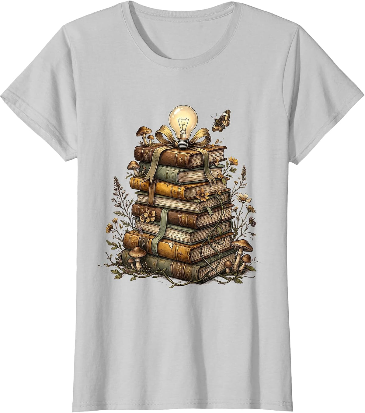 Beautiful Day for Learning Stack of Books Lightbulb T-Shirt - Silver Grey