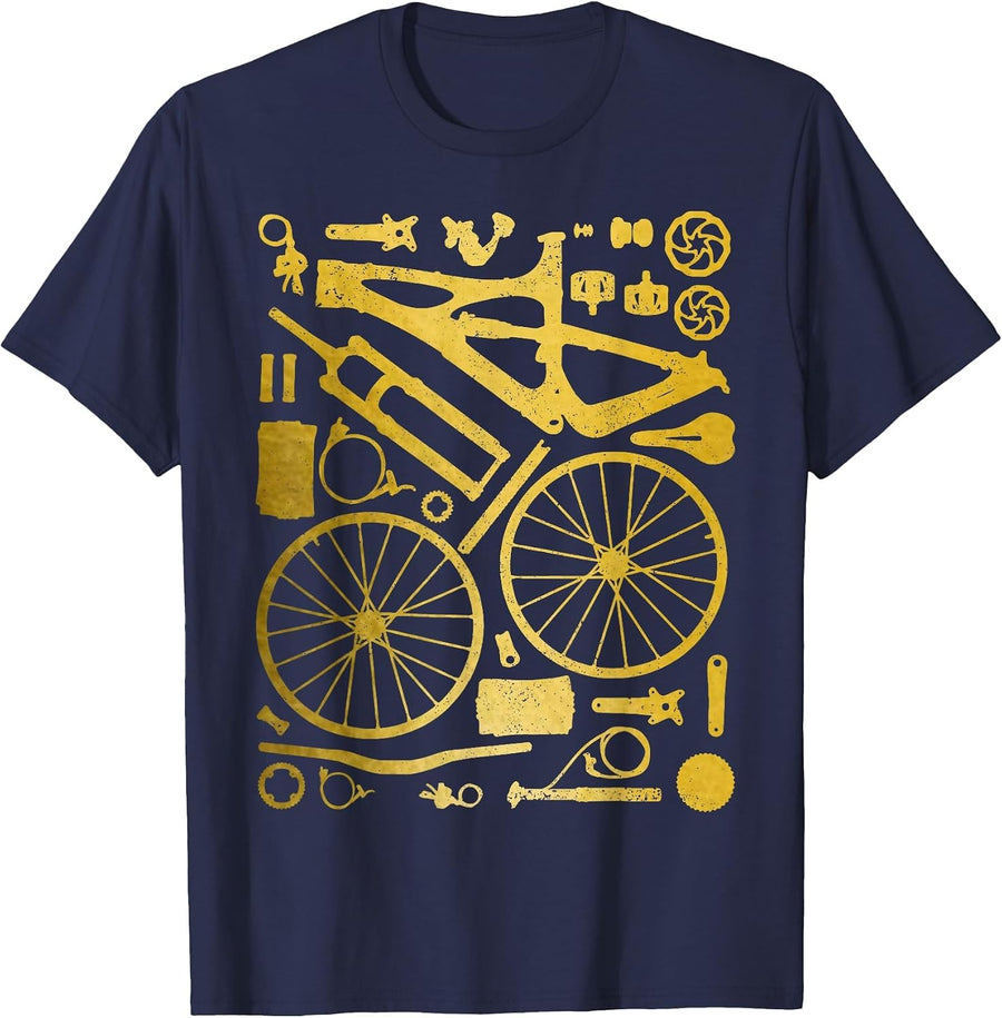 Mountain Bike MTB Cycling Bicycle Parts Mountain Bike T-Shirt - Navy Blue