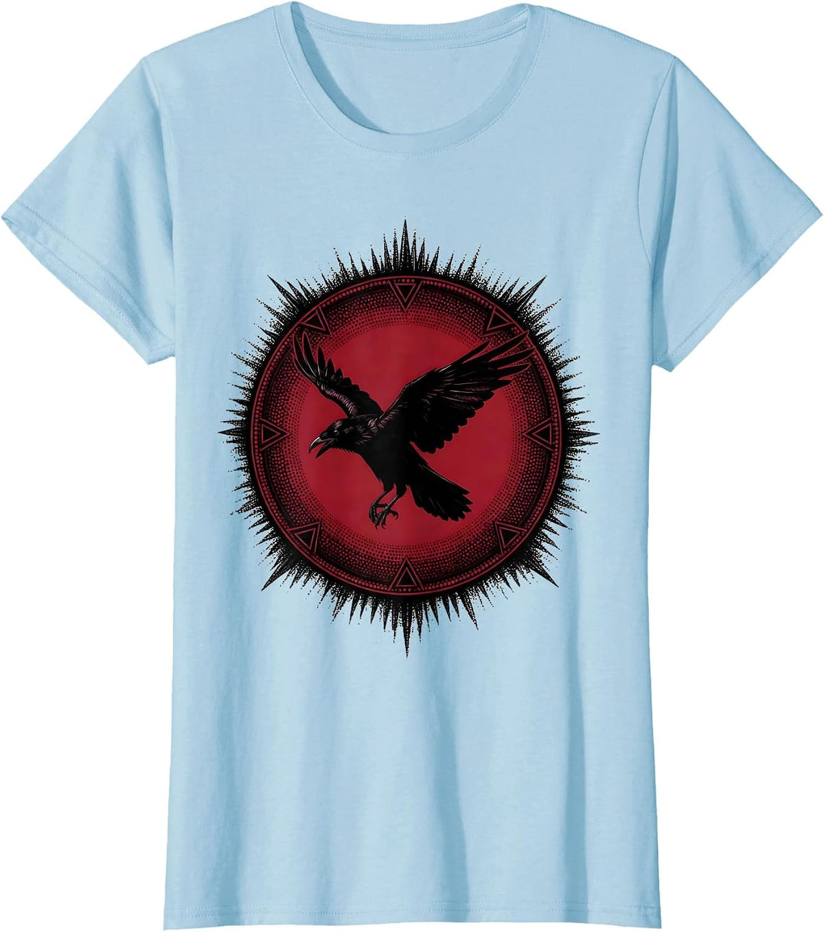 Crow Silhouette Blood Moon Gothic Nature Art T-Shirt - Baby Blue