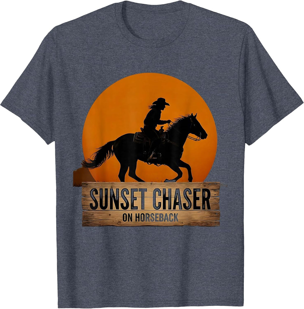 Sunset Chaser On Horseback Western Design T-Shirt - Heather Blue
