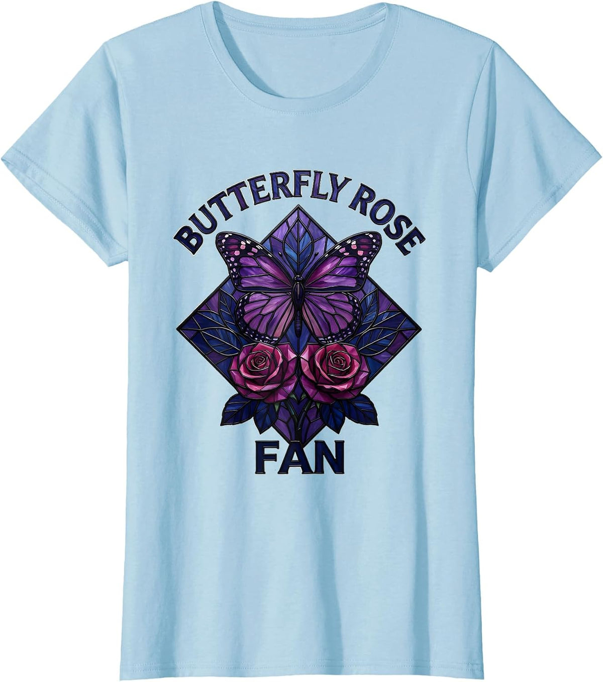 Butterfly Rose Fan Stained Glass Mosaic Butterfly Lover Gift T-Shirt - Baby Blue
