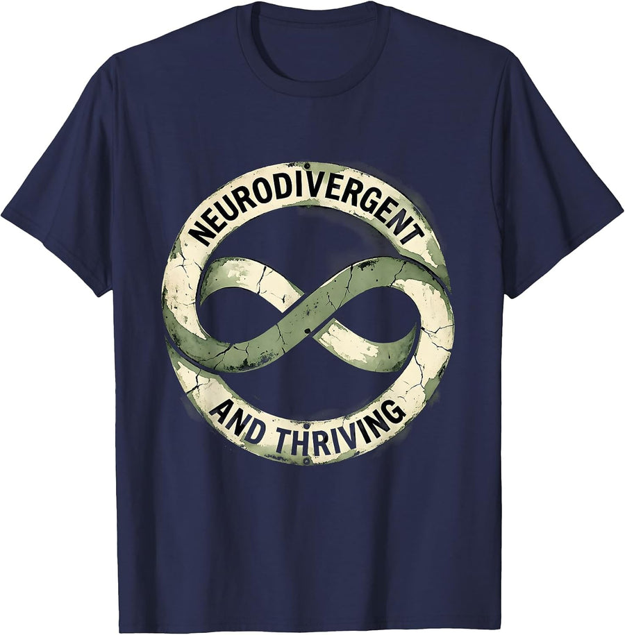 Neurodivergent and Thriving Autism Design T-Shirt - Navy Blue