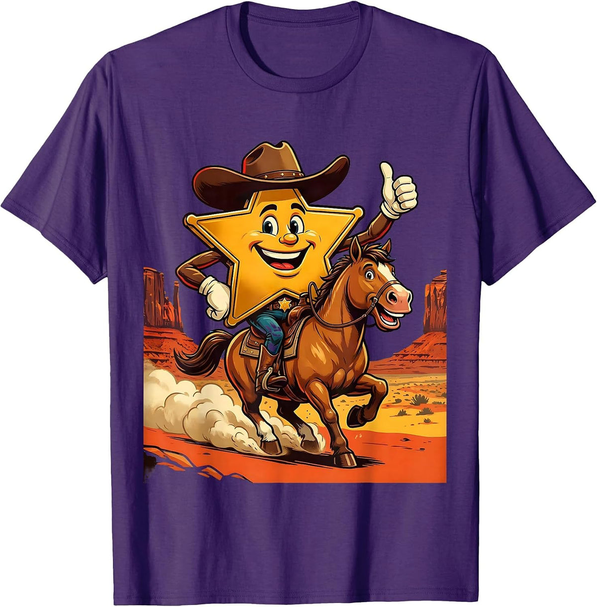 Sheriff Riding Horse Through Desert Canyon T-Shirt - Purple